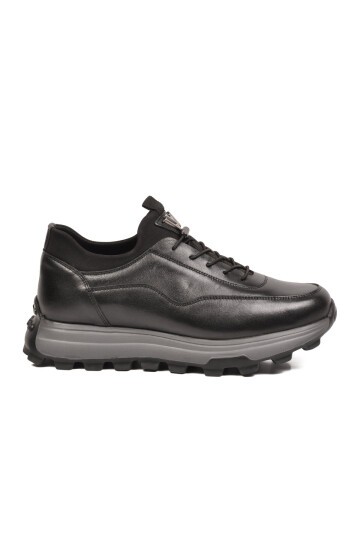 Siyah Premium Hakiki Deri Erkek Günlük Sneaker Memory Kalın Taban M084-2 M