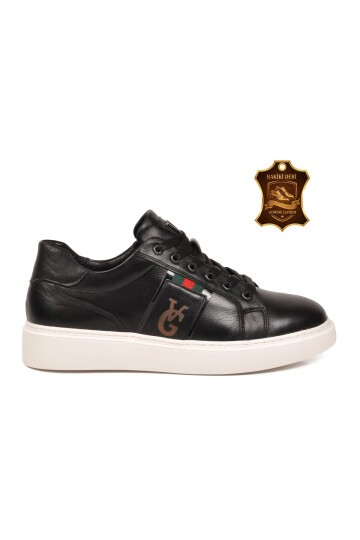 Siyah Hakiki Deri Bağcıklı Erkek Smart Casual Ayakkabı Sneaker M196 M