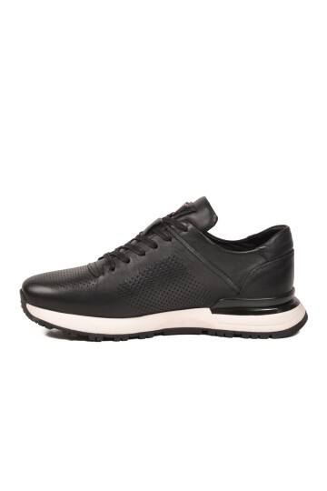 Siyah Hakiki Deri Bağcıklı Delikli Nefes Alan Erkek Casual Sneaker Ayakkabı M217