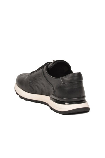 Siyah Hakiki Deri Bağcıklı Delikli Nefes Alan Erkek Casual Sneaker Ayakkabı M217