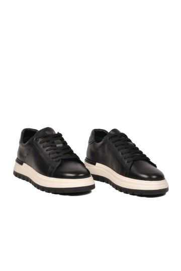Siyah Memory Foam Rahat Şık Hakiki Deri Erkek Günlük Ayakkabı Sneaker M387 M