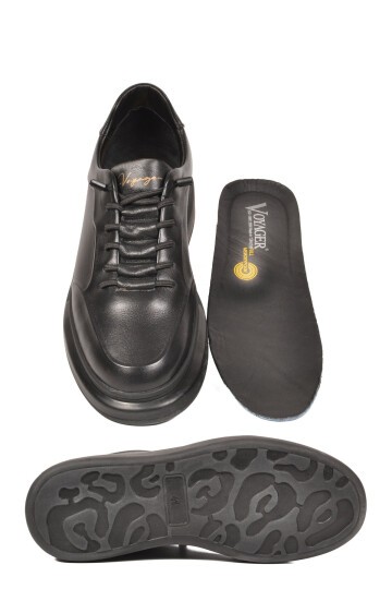 Siyah Hakiki Deri Erkek Sneaker Memory Taban Premium Günlük Ayakkabı M704-1 M