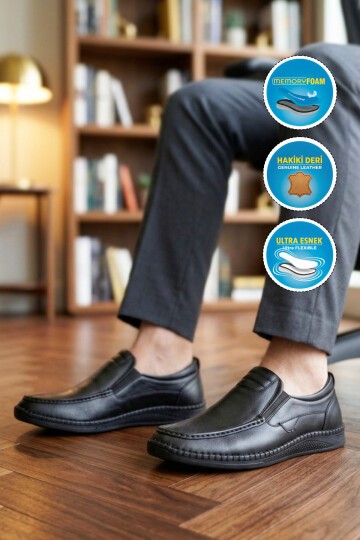 Siyah Erkek Smart Casual Ayakkabı Hakiki Deri Hafızalı Rahat Taban Şık Loafer M741 M