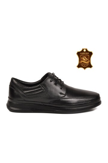 Siyah Hakiki Deri Bağcıklı Rahat Tabanlı Erkek Günlük Ayakkabı Sensitive 2666 M