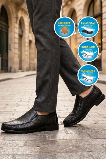 Erkek Hakiki Deri Klasik Mokasen Loafer Ayakkabı Siyah Sensitive 3607-1 M