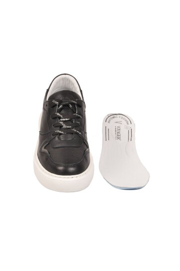 Siyah Hakiki Deri anatomik Rahat Tabanlı Kadın Casual Sneaker Ayakkabı Z202 Z