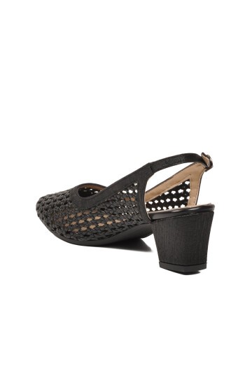 Kadın Siyah Örgü Detaylı Slingback Topuklu Ayakkabı 18386016-01