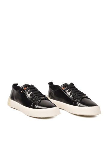 Siyah Kırışık Hakiki Deri Bağcıklı Kalın Rahat Tabanlı Erkek Casual Sneaker Ayakkabı 5404