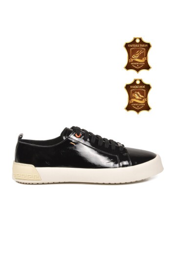 Siyah Kırışık Hakiki Deri Bağcıklı Kalın Rahat Tabanlı Erkek Casual Sneaker Ayakkabı 5404