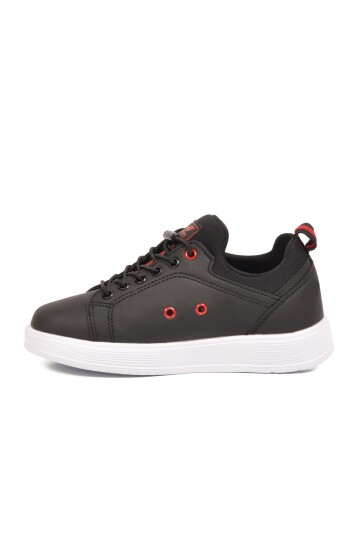 Siyah-Kırmızı Comfort Rahat Taban Lastik Bağcıklı Erkek Çocuk Sneaker Balase F