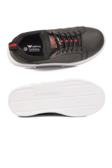 Siyah-Kırmızı Comfort Rahat Taban Lastik Bağcıklı Erkek Çocuk Sneaker Balase F