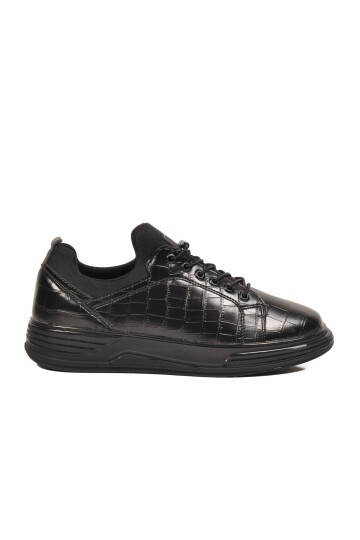 Erkek Siyah Kroko Lastik Bağcıklı Rahat Hafif Tabanlı Spor Ayakkabı Sneaker Balase M