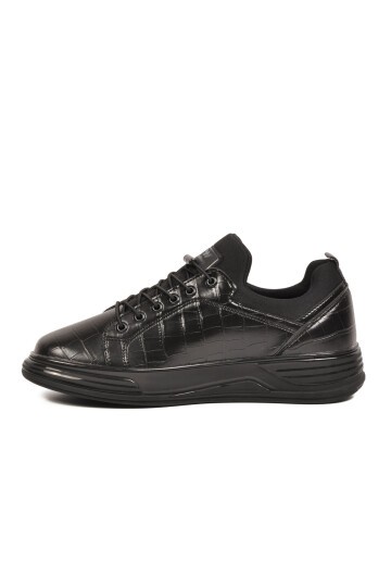 Erkek Siyah Kroko Lastik Bağcıklı Rahat Hafif Tabanlı Spor Ayakkabı Sneaker Balase M