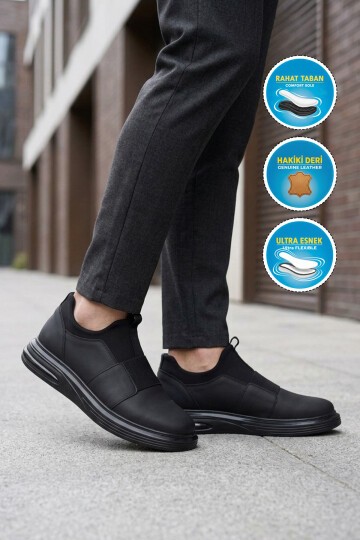 Erkek Siyah Nubuk Hakiki Deri Erkek Slip-On Günlük Ayakkabı Sneaker 6961