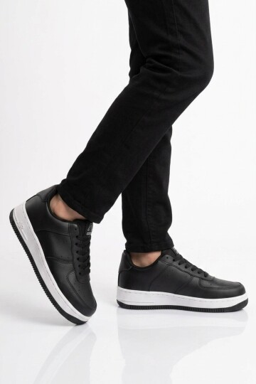 Siyah Bağcıklı Kalın Tabanlı Unisex Yürüyüş ve Spor Ayakkabı Klasik Sneaker Pekin Kısa