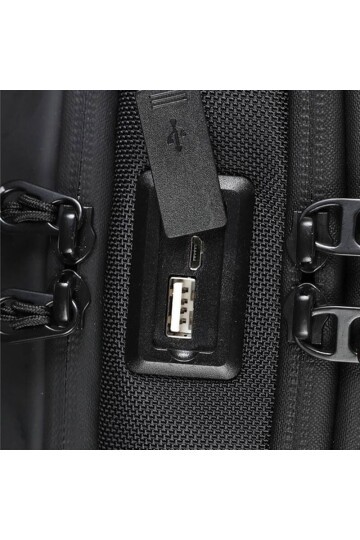 Siyah-Siyah Çok Bölmeli Tek Omuz Askılı Usb Girişli Dayanıklı Unisex Laptop ve Sırt Çantası 31304