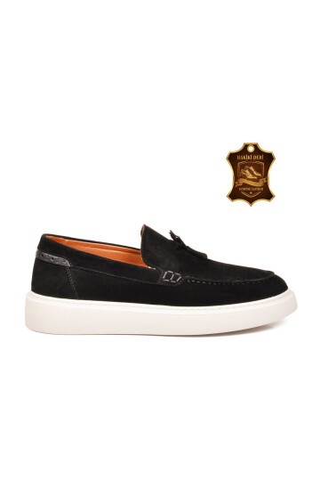 Erkek Siyah Süet Hakiki Deri Rahat Konfor Tabanlı Makosen Şık Smart Casual Ayakkabı Loafer  6795 M