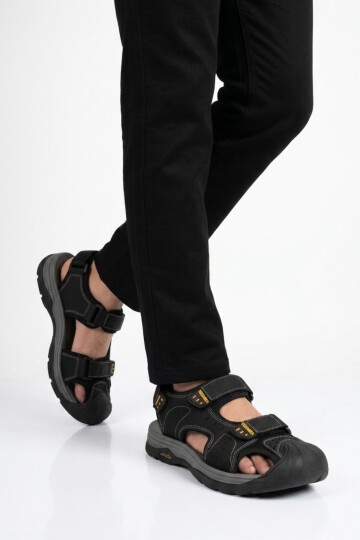 Erkek Siyah Kapalı Burun Cırtlı Günlük Yürüyüş Outdoor Sandalet E337 M