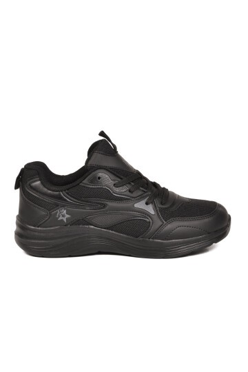 Siyah Fileli Hava Alabilen Bağcıklı Rahat Tabanlı Unisex Yürüyüş ve Spor Ayakkabı Sneaker 26106 G