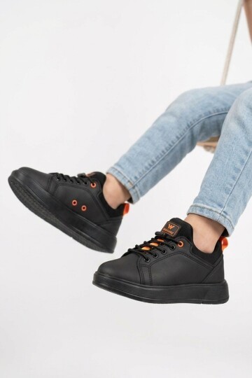 Siyah-Turuncu Comfort Rahat Taban Lastik Bağcıklı Erkek Çocuk Sneaker Balase F