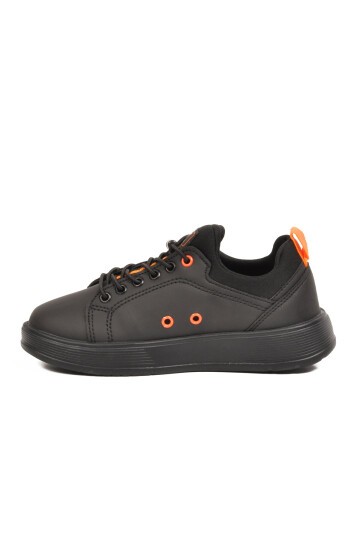 Siyah-Turuncu Comfort Rahat Taban Lastik Bağcıklı Erkek Çocuk Sneaker Balase F