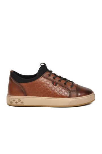 Erkek Casual Ayakkabı Taba Hakiki Deri Kroko Desenli Rahat Şık Sneaker 6424-1 M