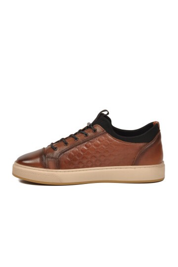 Erkek Casual Ayakkabı Taba Hakiki Deri Kroko Desenli Rahat Şık Sneaker 6424-1 M