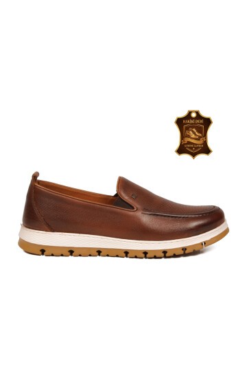 Erkek Taba Hakiki Deri Kolay Giyilebilir Rahat Tabanlı Şık Günlük Ayakkabı Loafer 6574 M