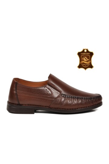 Erkek Taba Hakiki Deri Konfor Taban Bağcıksız Klasik Mokasen Loafer Ayakkabı 3607 M