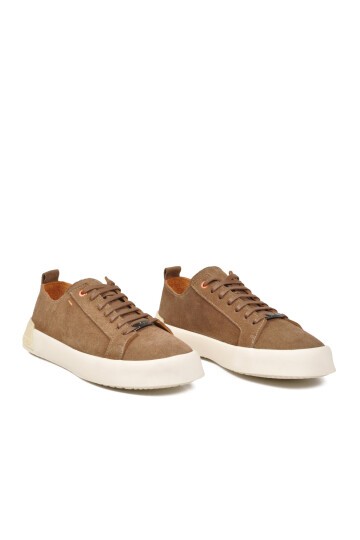 Taba Süet Hakiki Deri Bağcıklı Kalın Rahat Tabanlı Erkek Casual Sneaker Ayakkabı 5404