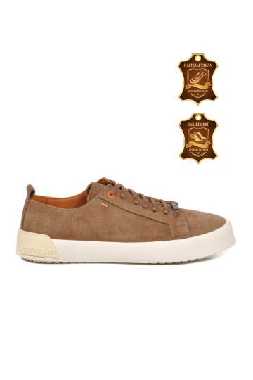 Taba Süet Hakiki Deri Bağcıklı Kalın Rahat Tabanlı Erkek Casual Sneaker Ayakkabı 5404