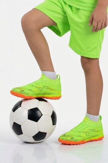 Yeşil Çoraplı Bağcıklı Unisex Çocuk Futbol Ayakkabısı Halı Saha Strike F