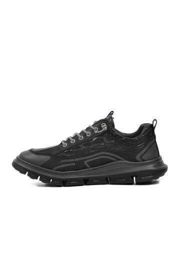 Hakiki Deri Kaymaz Taban Siyah Erkek Sneaker