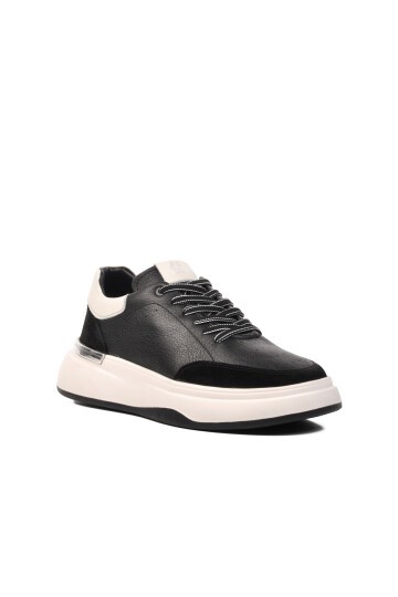 Ayakmod Siyah-Beyaz Hakiki Deri Erkek Sneaker