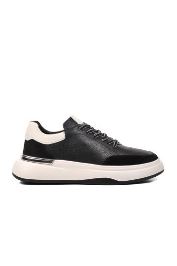 Ayakmod Siyah-Beyaz Hakiki Deri Erkek Sneaker