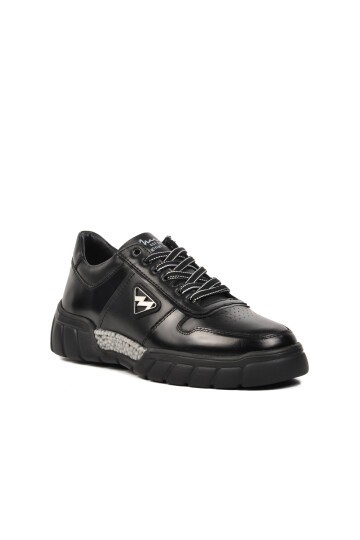 Ayakmod Siyah Haki Deri Erkek Sneaker