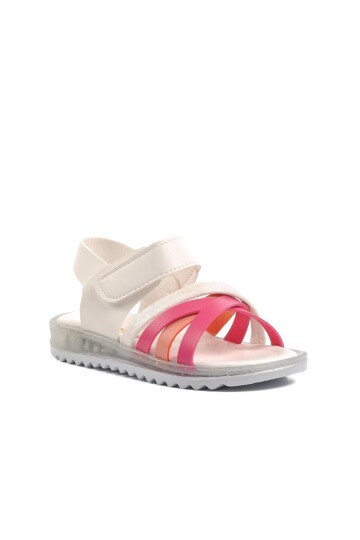Ayakmod Beyaz-Fuşya-Pembe Bebek Sandalet