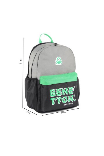 Benetton Gri-Siyah-Yeşil Unisex Okul Çantası