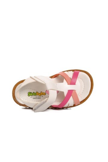 Ayakmod Beyaz-Pembe Bebek Sandalet