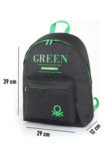 Benetton Siyah-Yeşil Unisex Okul Çantası