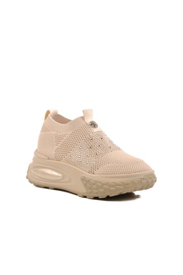 Ayakmod Bej Tekstil Taşlı Kadın Sneaker