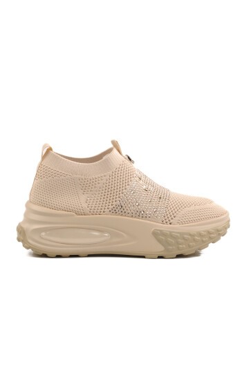 Ayakmod Bej Tekstil Taşlı Kadın Sneaker