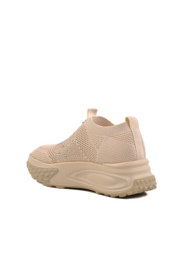 Ayakmod Bej Tekstil Taşlı Kadın Sneaker