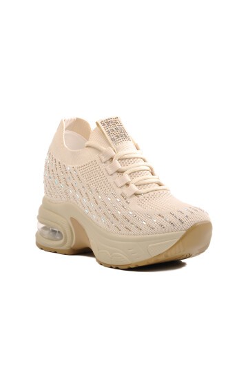Ayakmod Bej Taşlı Air Tabanlı Kadın Sneaker