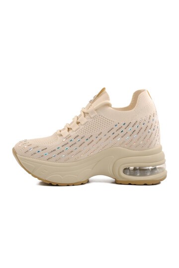 Ayakmod Bej Taşlı Air Tabanlı Kadın Sneaker