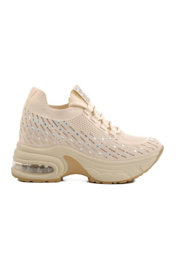 Ayakmod Bej Taşlı Air Tabanlı Kadın Sneaker
