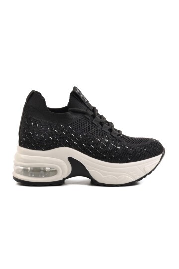 Ayakmod Siyah Taşlı Air Tabanlı Kadın Sneaker
