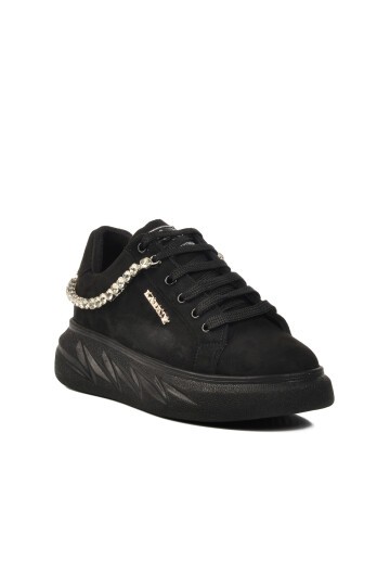 Siyah Süet Taşlı Kadın Sneaker 7081 Z