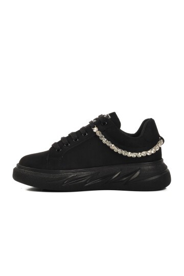 Siyah Süet Taşlı Kadın Sneaker 7081 Z