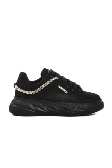 Siyah Süet Taşlı Kadın Sneaker 7081 Z